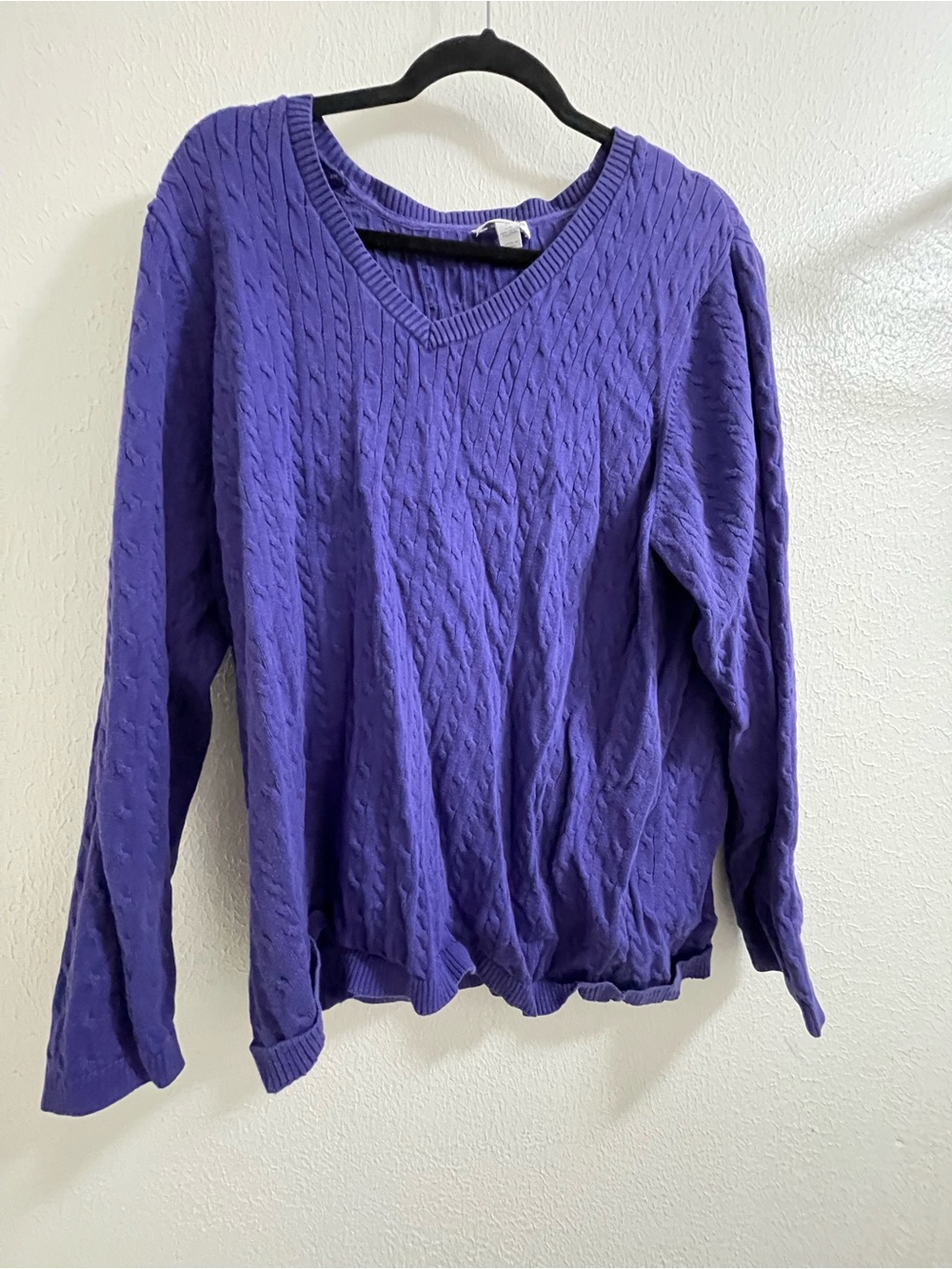 Charter Club Purple Cable Knit V-Neck Sweater 3X A3